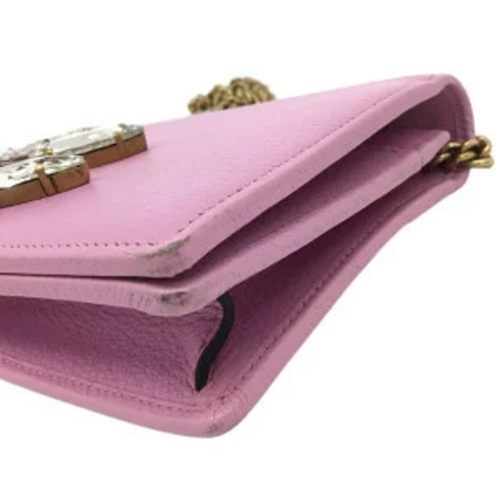 Gucci Chain Shoulder Wallet Bag GG Marmont Crystal Bijou Violet Pink